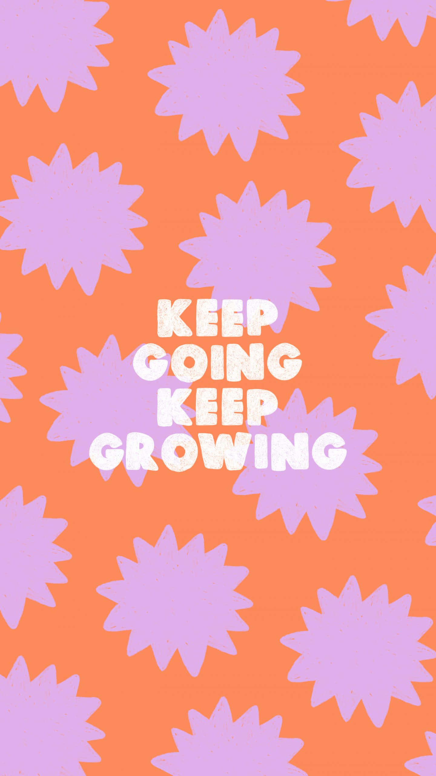 keep going, orange background, purple starburst shapes, 2K Phone Wallpaper