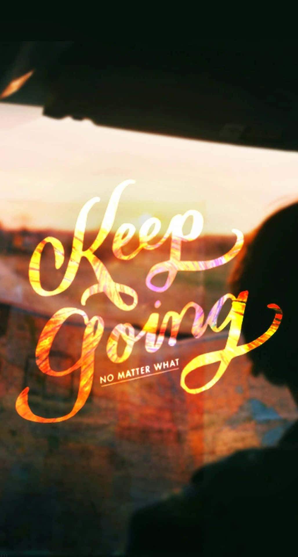 Keep Going, sunset, glowing cursive text, Full HD Phone Wallpaper