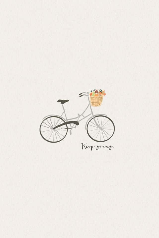 Keep Going, gray bicycle, basket of autumn leaves, SD Phone Wallpaper
