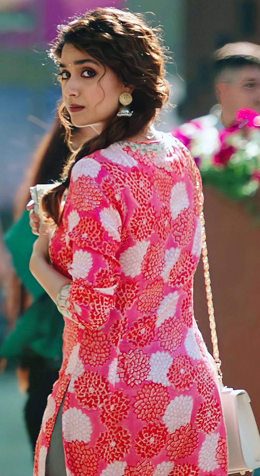 Keerthi Suresh, pink floral dress, vibrant pink, HD Phone Wallpaper