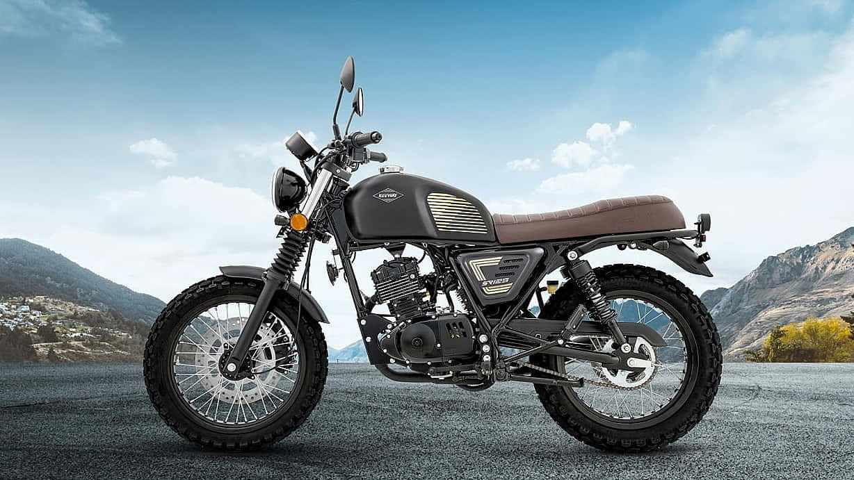 Keeway, black vintage-style motorcycle, brown leather seat, SD Desktop Wallpaper