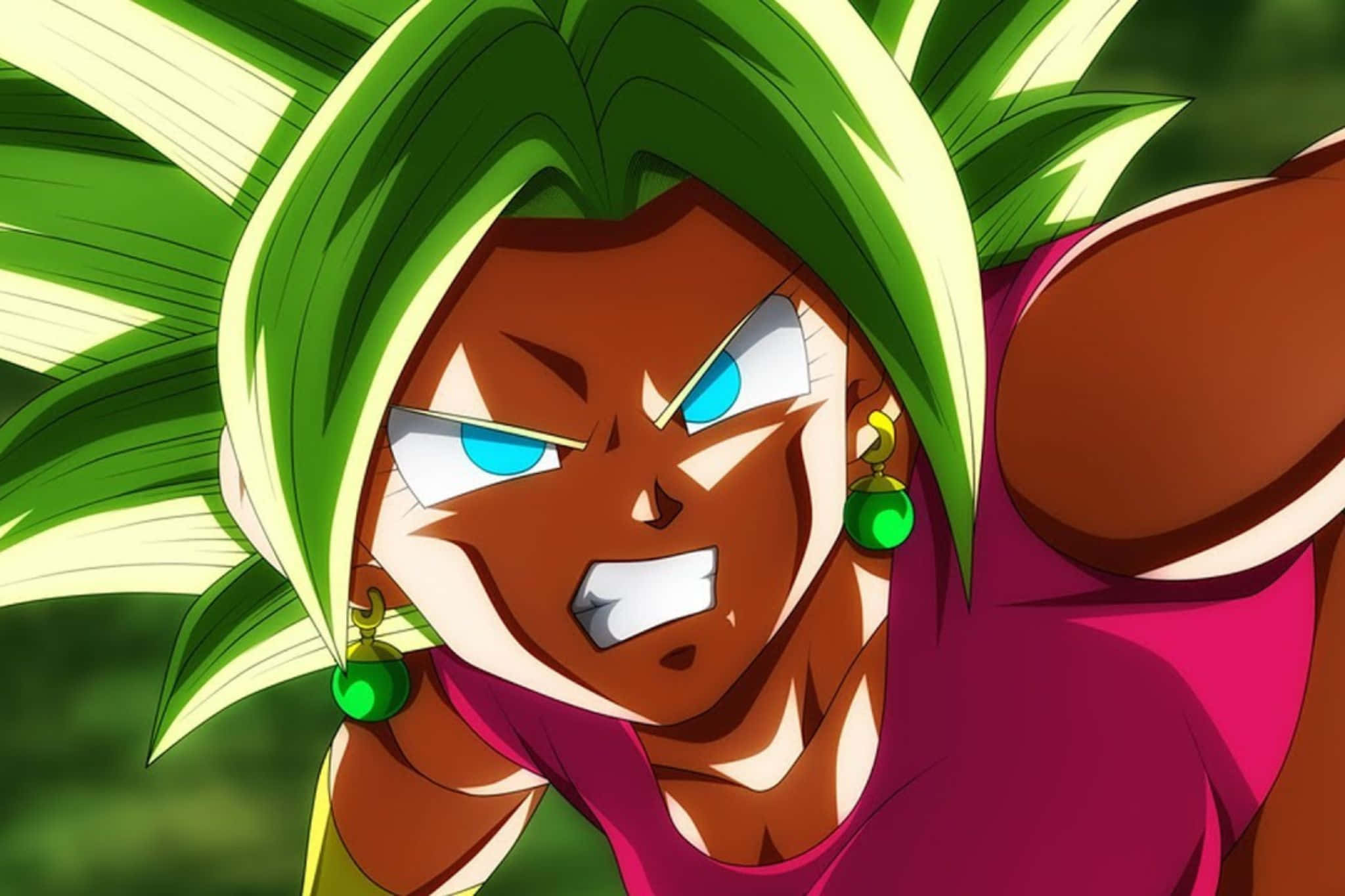 Kefla, fierce battle stance, spiky green hair, Full HD Desktop Wallpaper