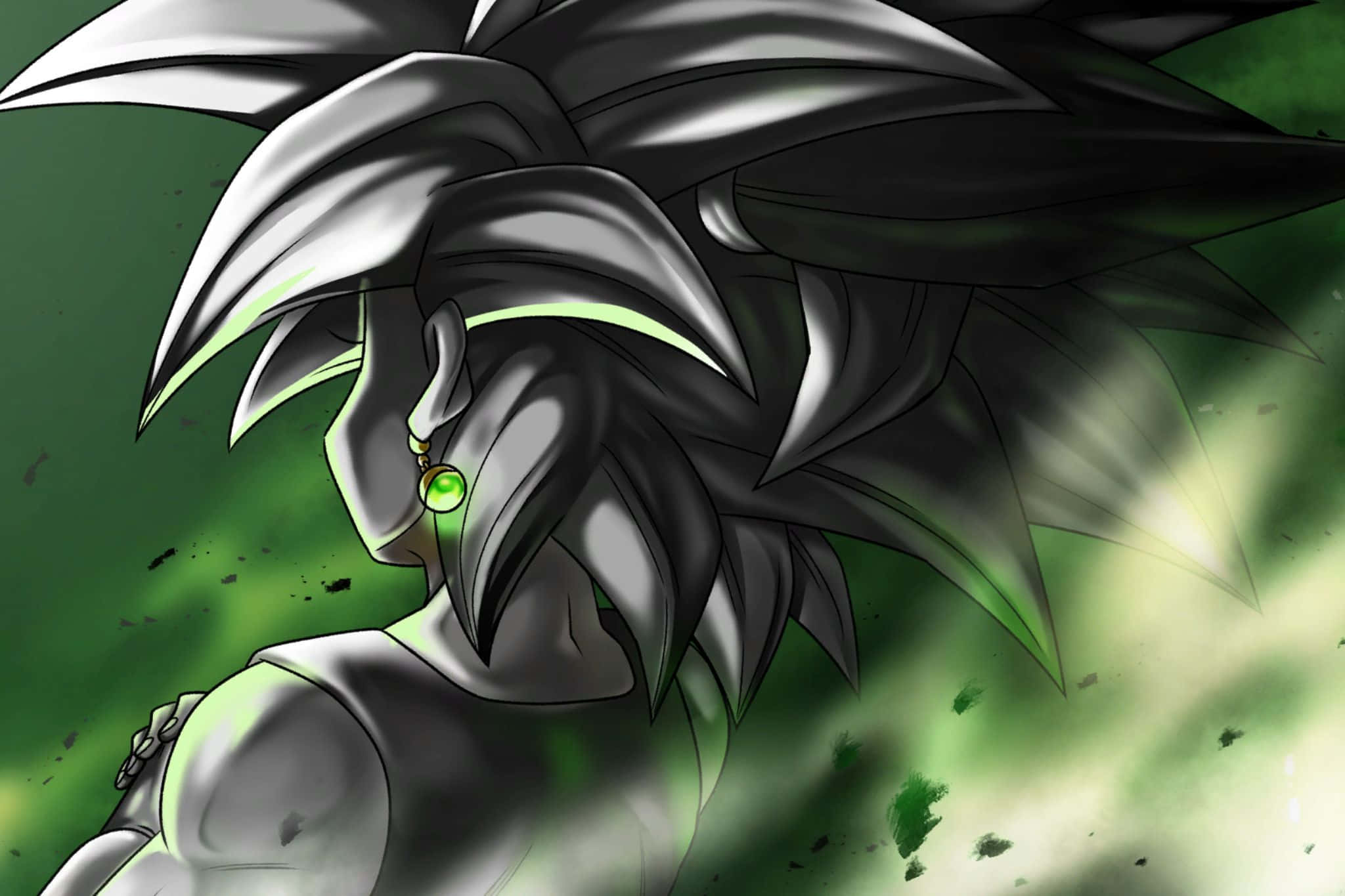 Kefla, silver-haired, glowing green eyes, Full HD Desktop Wallpaper