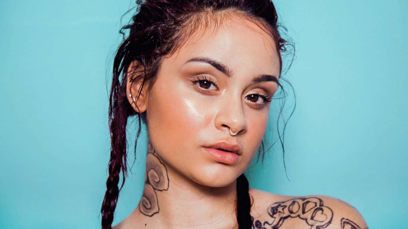 Kehlani, dark braided hair, neck tattoos, HD Desktop Wallpaper