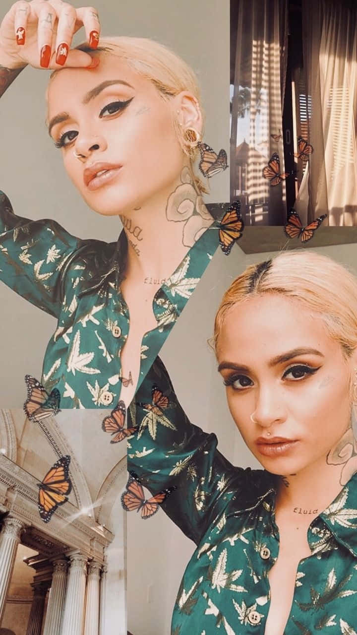 Kehlani, green butterfly shirt, monarch butterflies, HD Phone Wallpaper