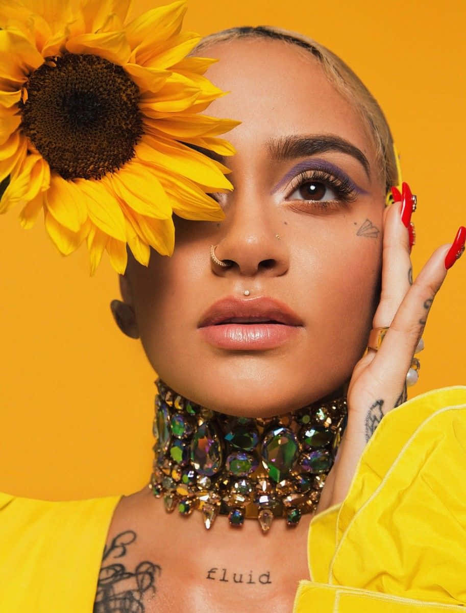 Kehlani, purple eye makeup, sunflower, SD Phone Wallpaper