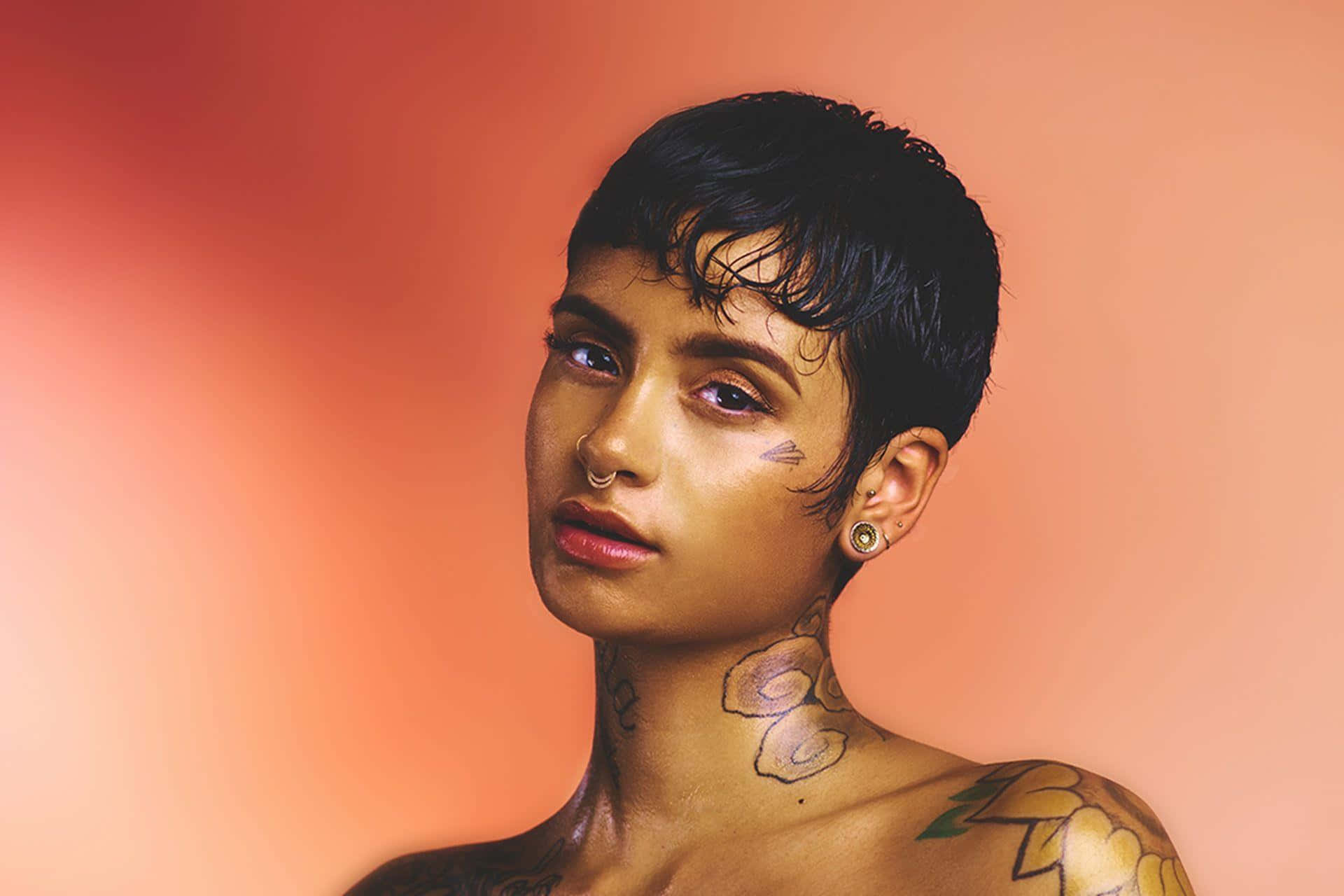 Kehlani, peach background, short dark hair, Full HD Desktop Wallpaper