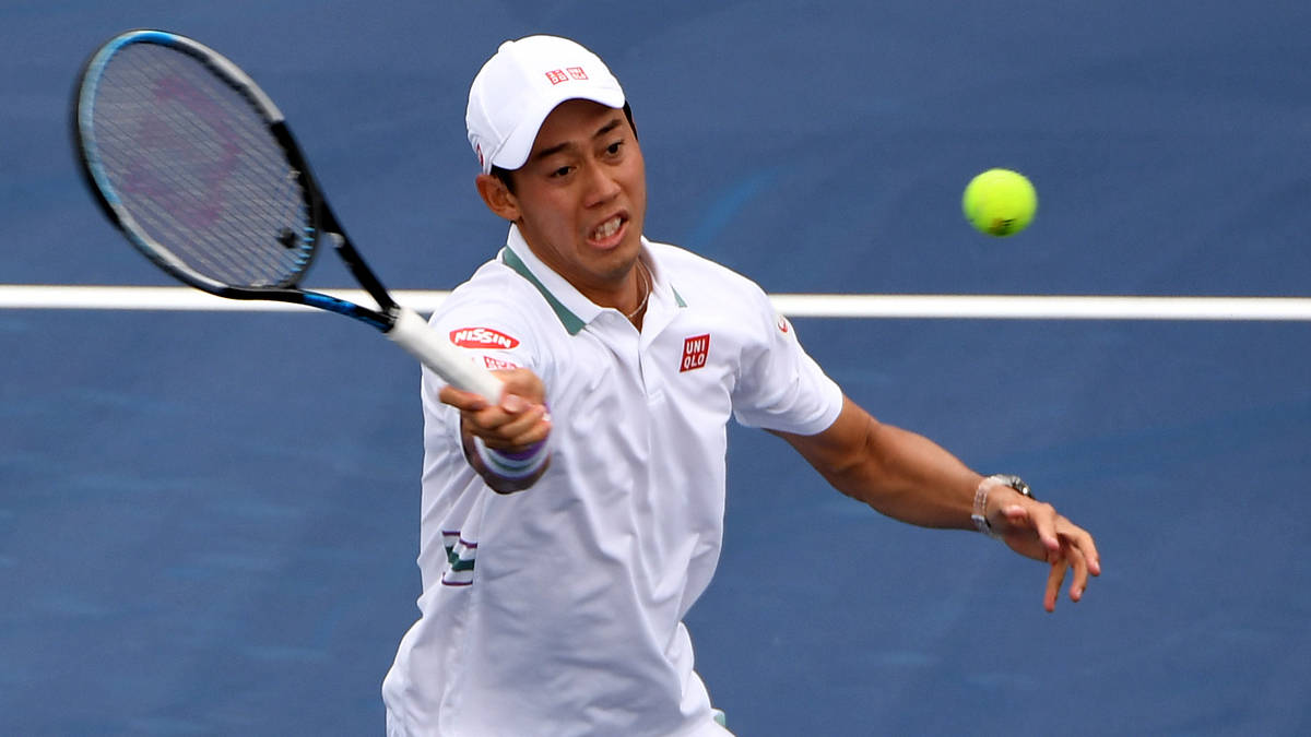 Kei Nishikori, forehand stroke, white gear, SD Desktop Wallpaper