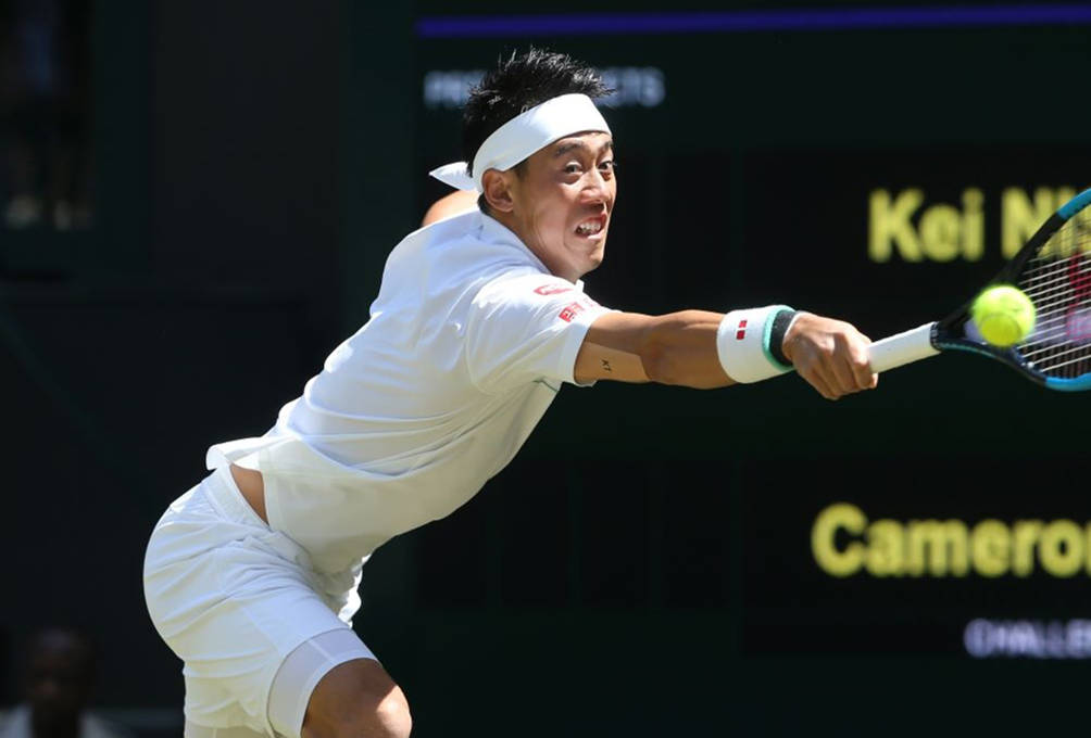 Kei Nishikori, backhand stroke, white gear, SD Desktop Wallpaper