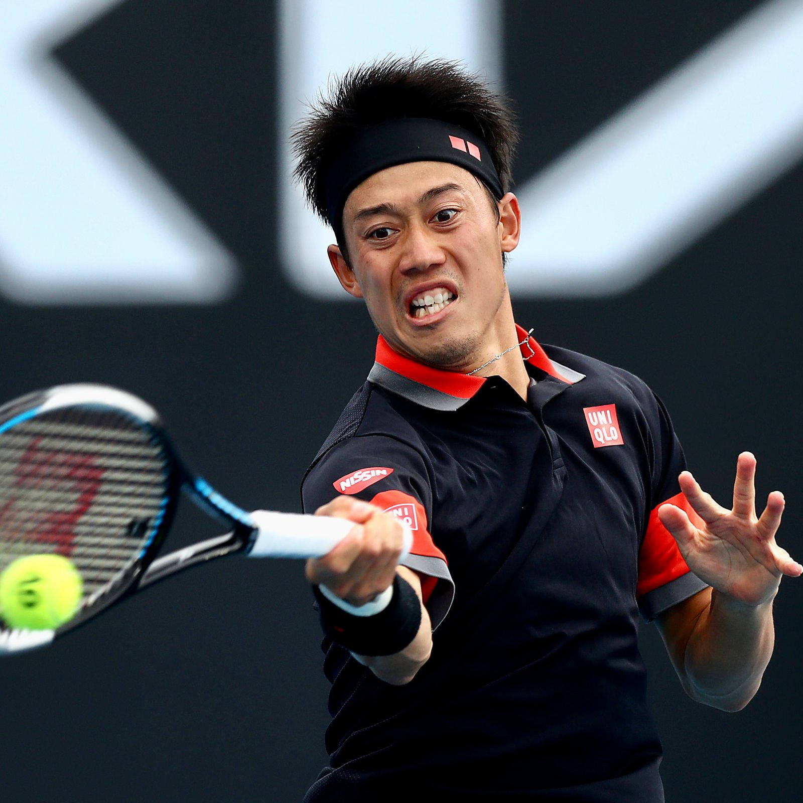 Kei Nishikori, tennis, bright yellow ball, HD Desktop Wallpaper