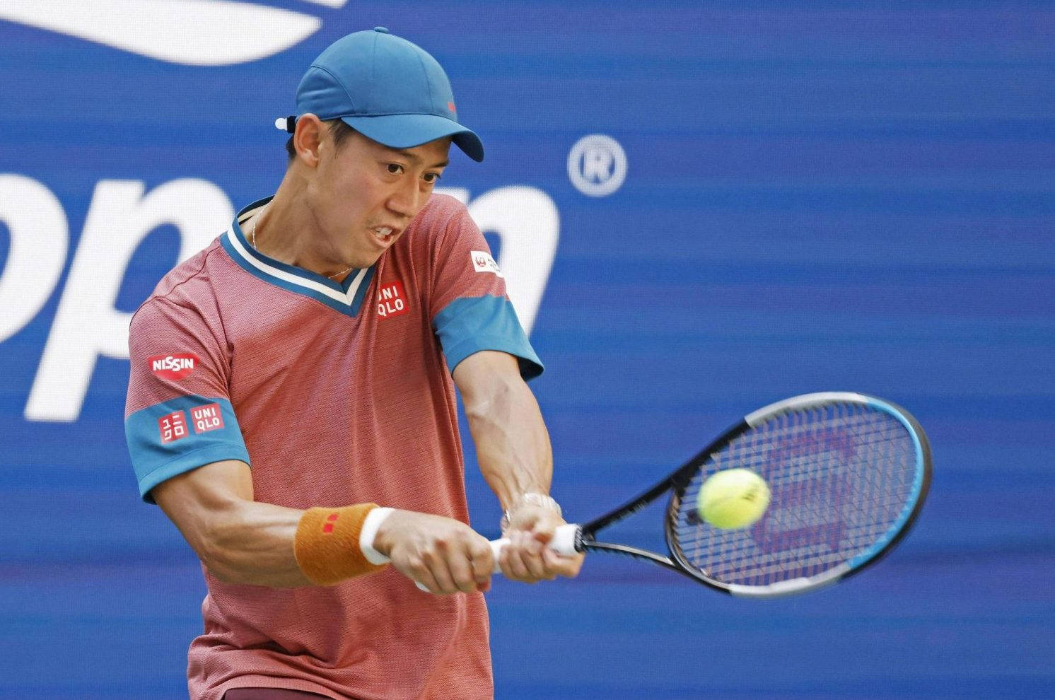Kei Nishikori, 2014 US Open, red and blue uniform, HD Desktop Wallpaper