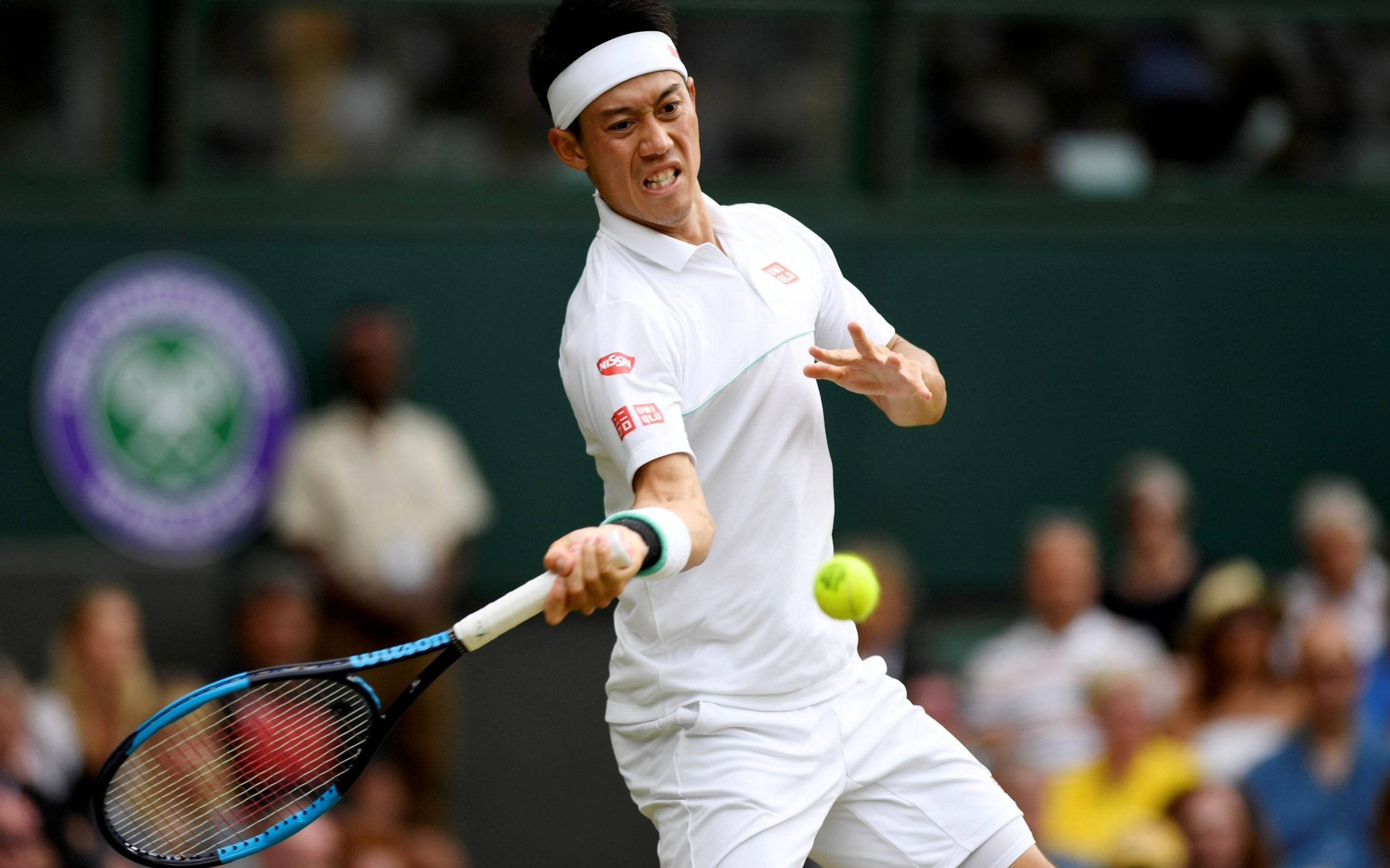 Kei Nishikori, topspin, white gear, Full HD Desktop Wallpaper