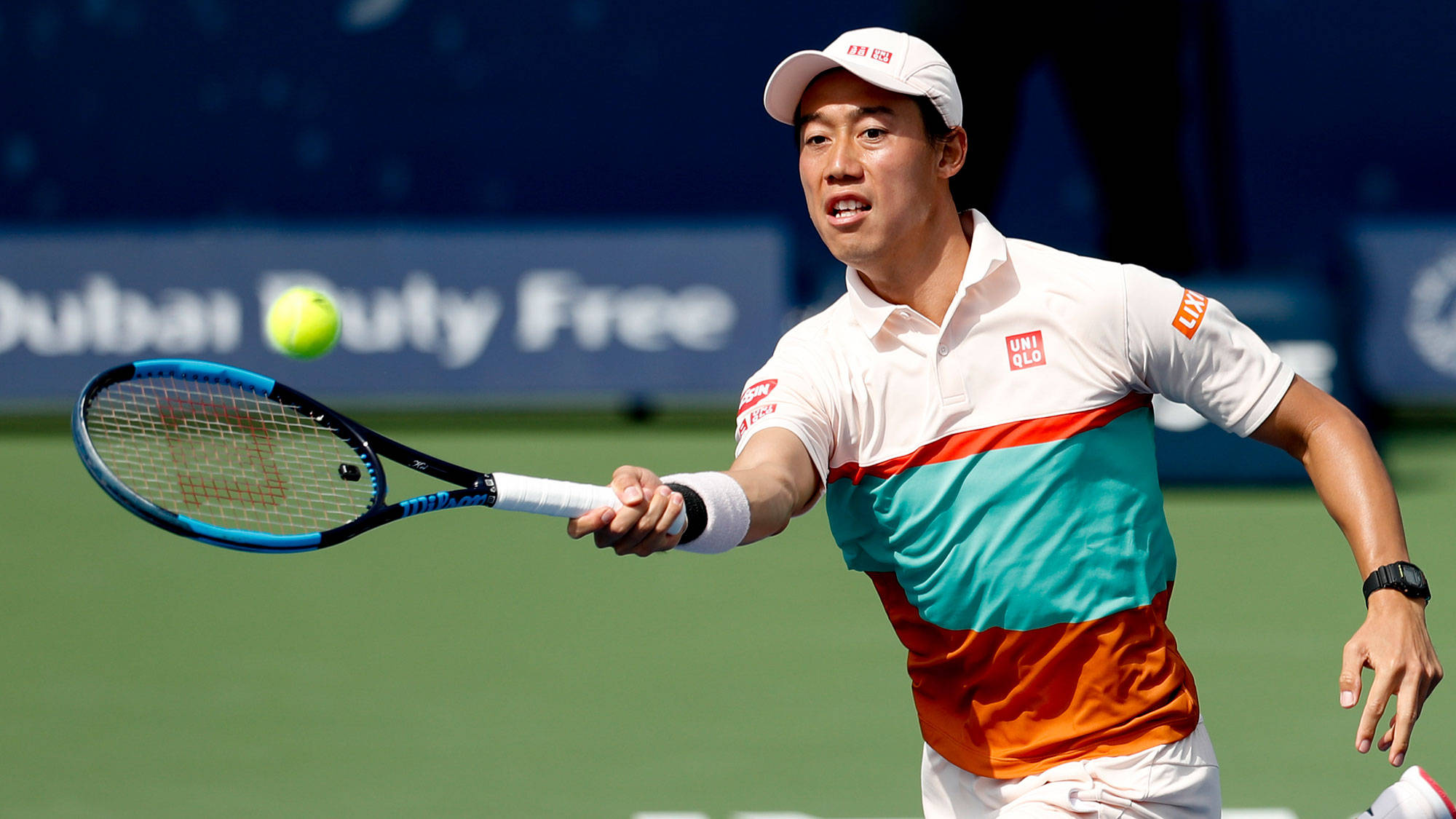 Kei Nishikori, one-handed stroke, white cap, Full HD Desktop Wallpaper