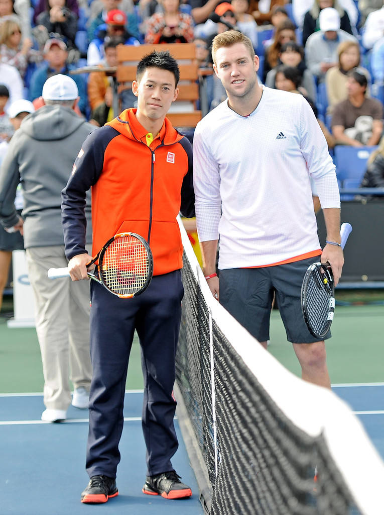 Kei Nishikori, blue court, tennis players, SD Phone Wallpaper