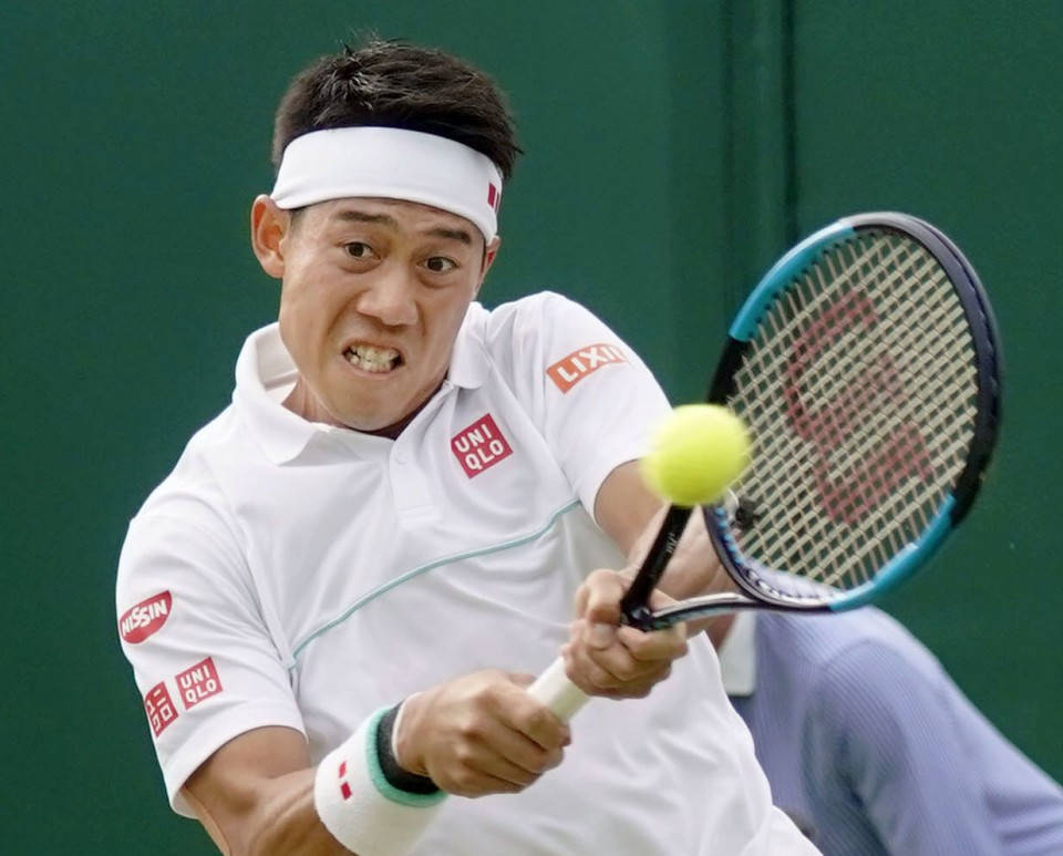 Kei Nishikori, white gear, yellow ball, SD Desktop Wallpaper