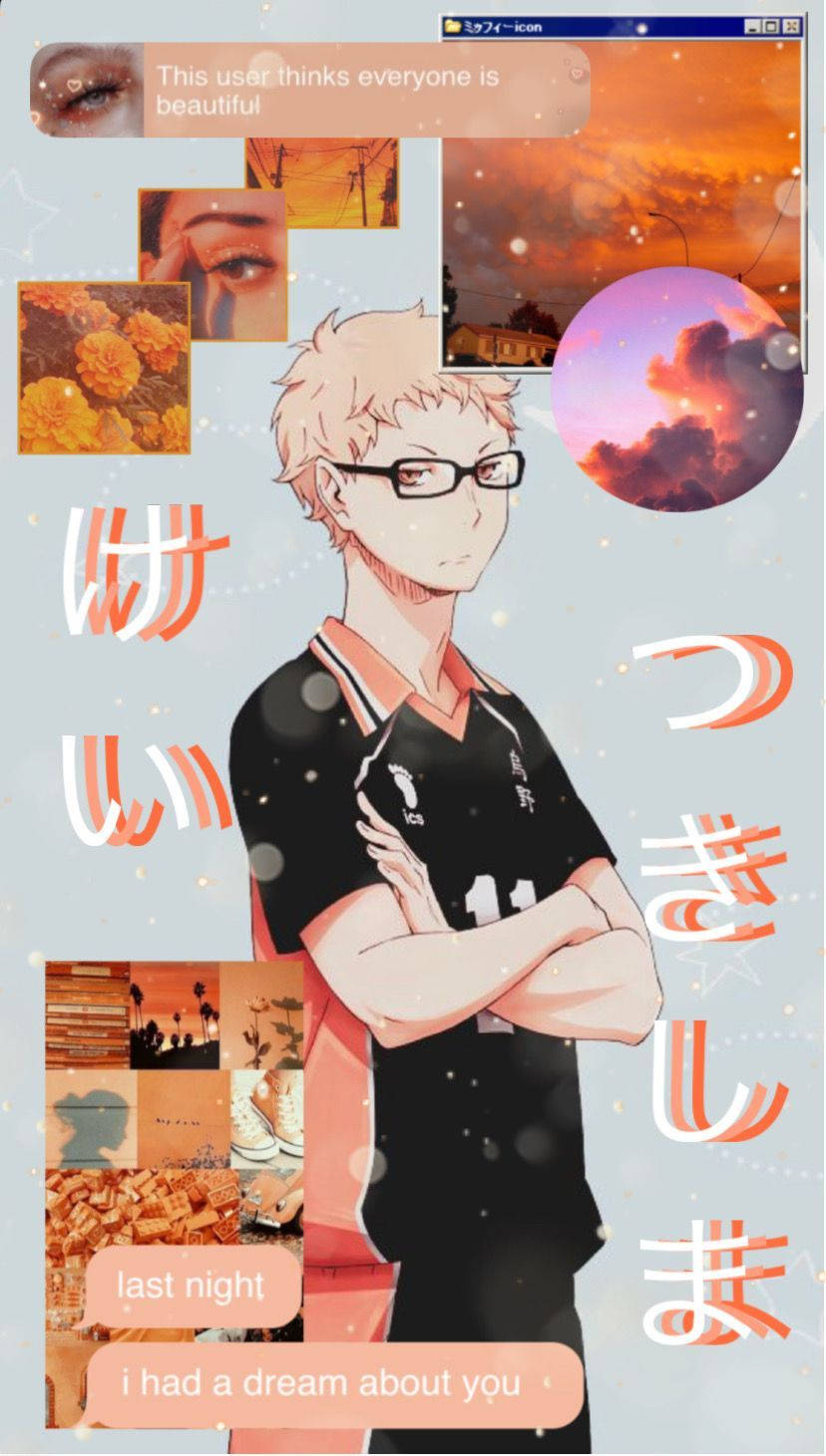 Kei Tsukishima, snob orange, sunset skies, HD Phone Wallpaper