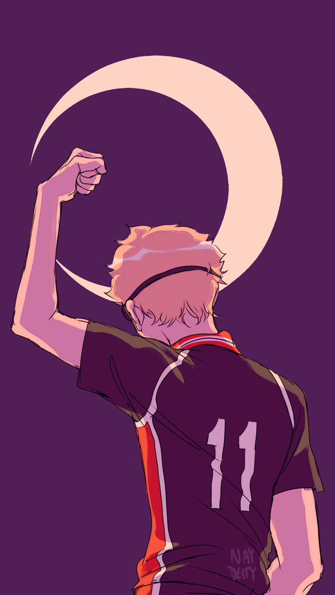 Kei Tsukishima, jersey number 11, crescent moon backdrop, Full HD Phone Wallpaper