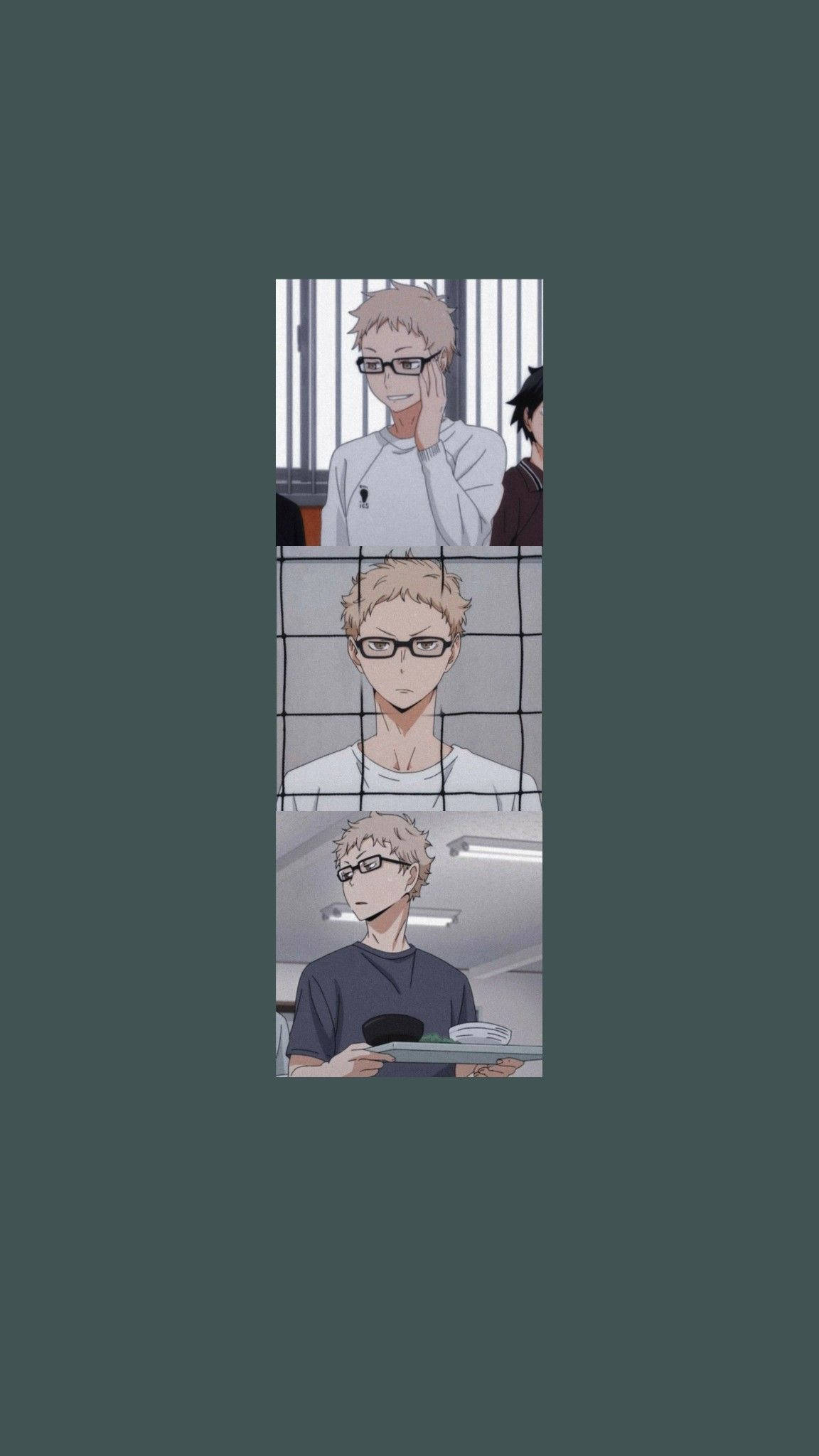 Kei Tsukishima, sage green background, blonde-haired, Full HD Phone Wallpaper