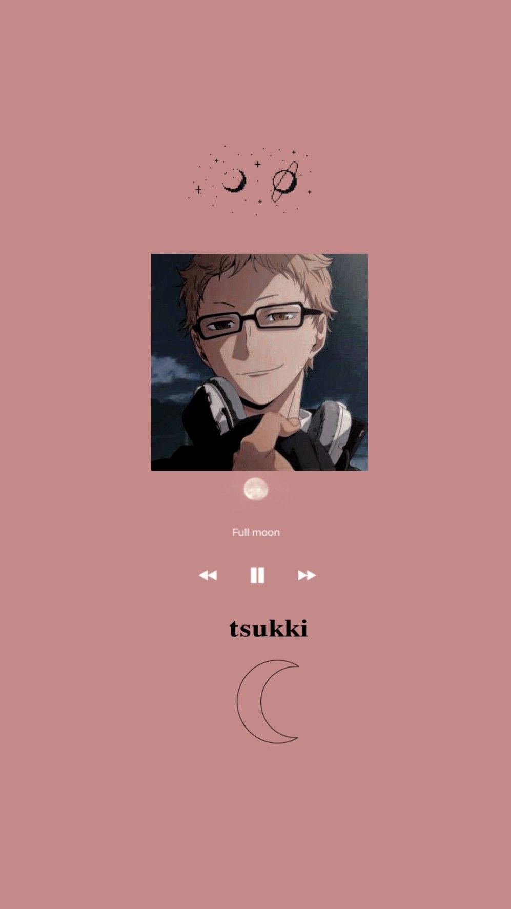 Kei Tsukishima, pink moon, moon and stars, HD Phone Wallpaper