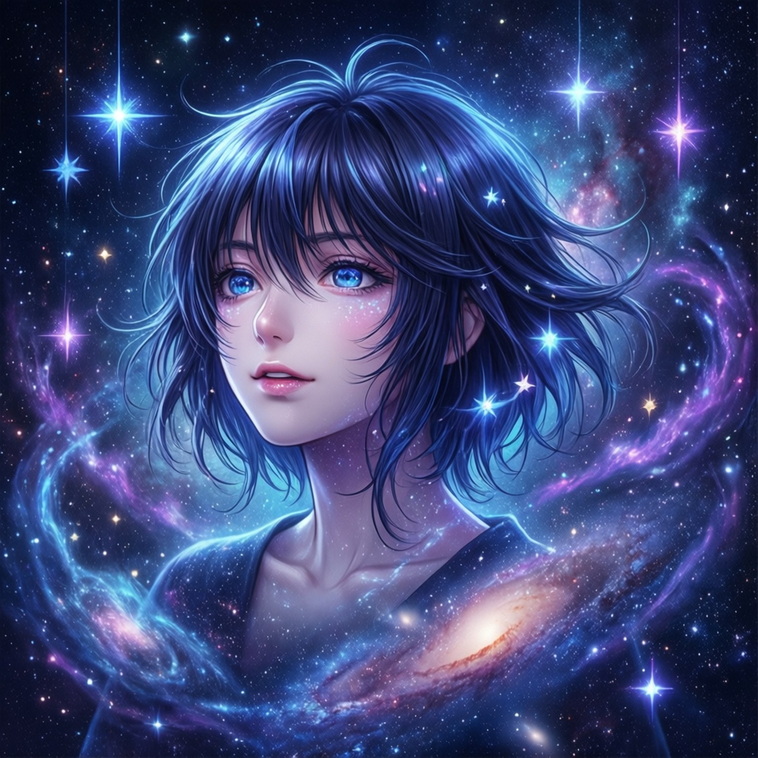 Kei Tsukishima, starry galaxy, dreamy, HD Desktop Wallpaper
