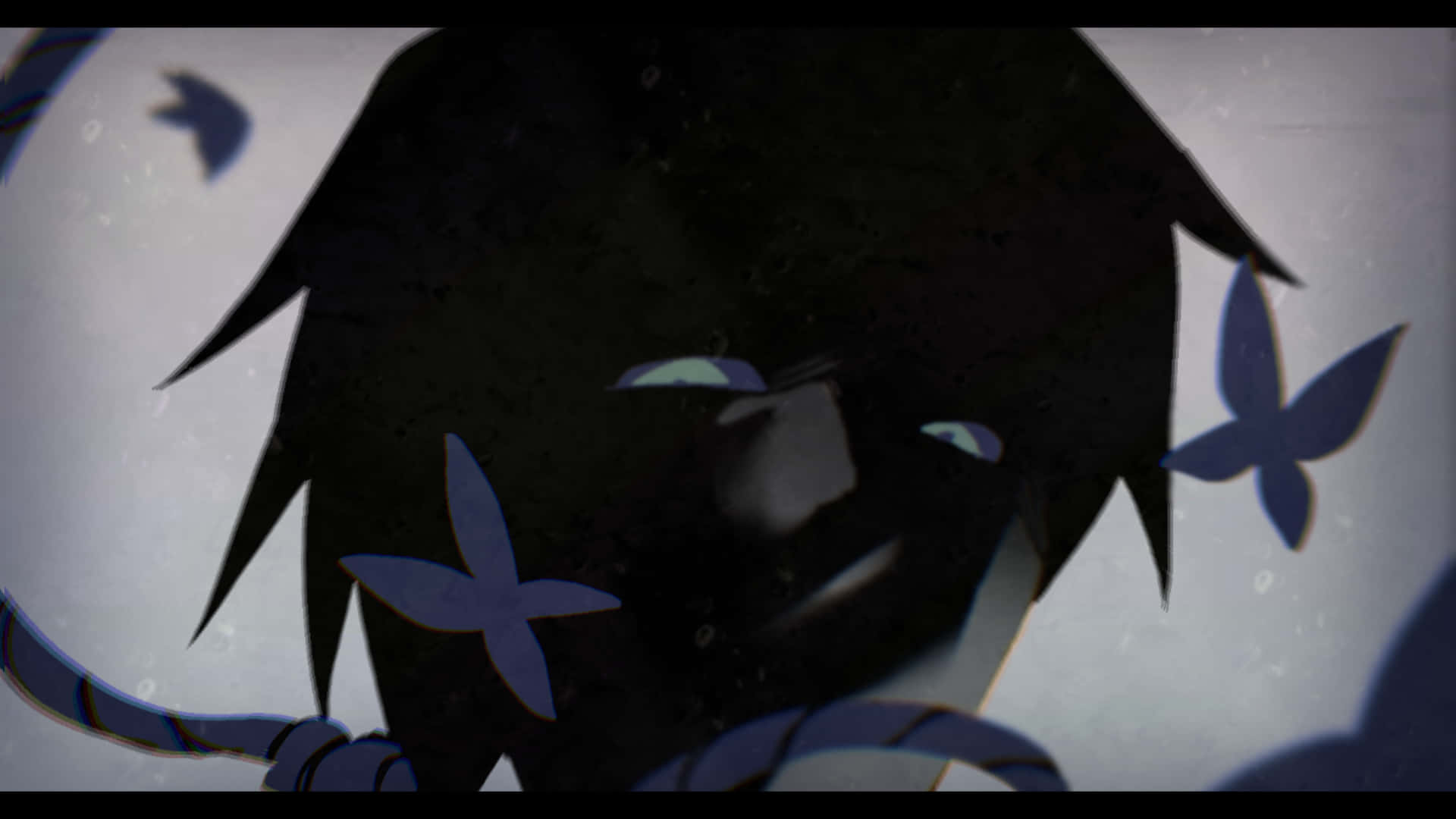 Keiji Mogami, glowing eyes, floating blue butterflies, Full HD Desktop Wallpaper