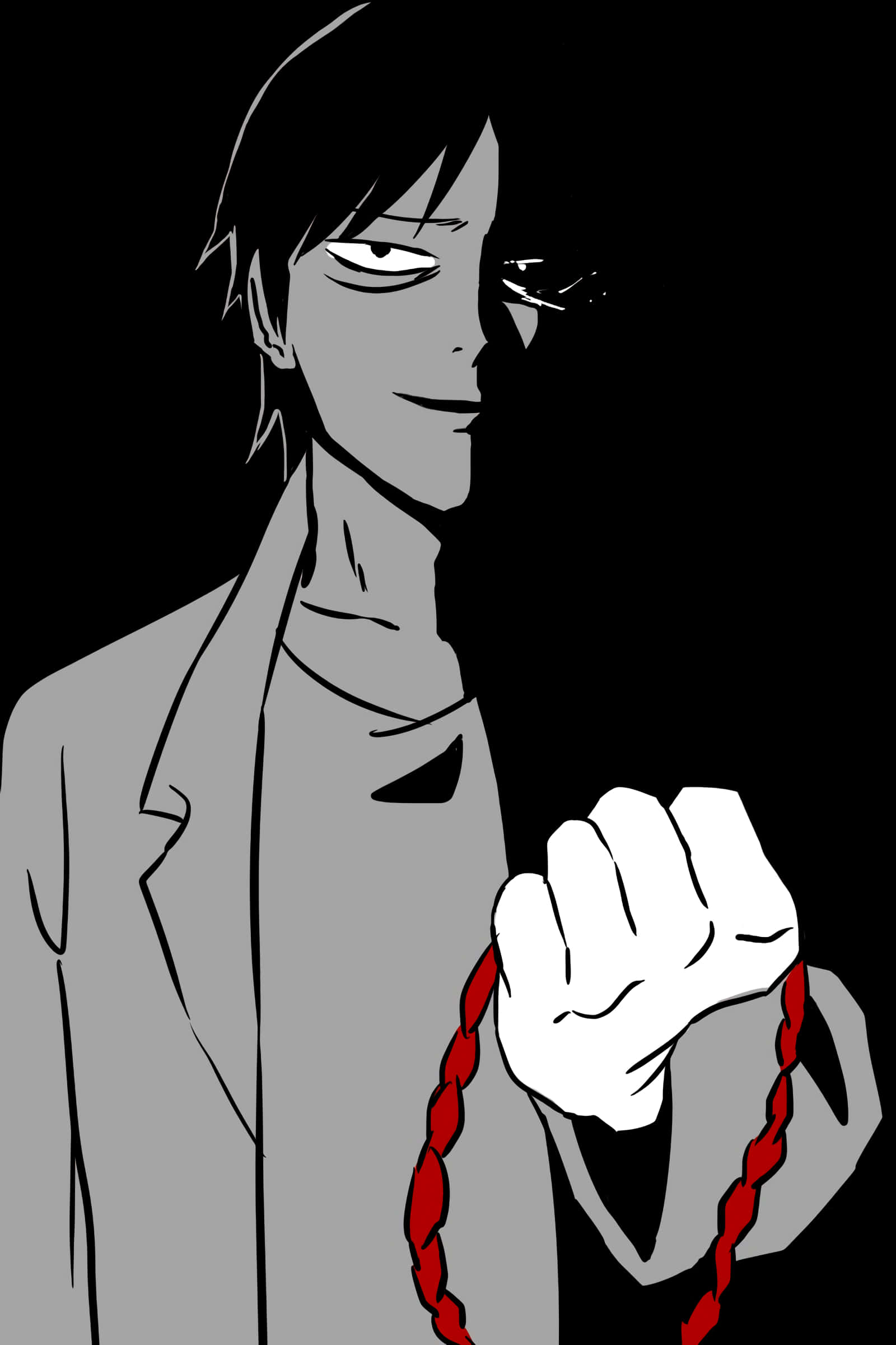 Keiji Mogami, red braided rope, stark black background, Full HD Phone Wallpaper
