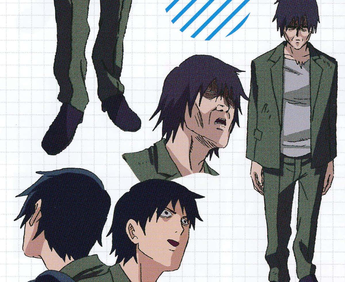 Keiji Mogami, green outfit, grid background, SD Desktop Wallpaper