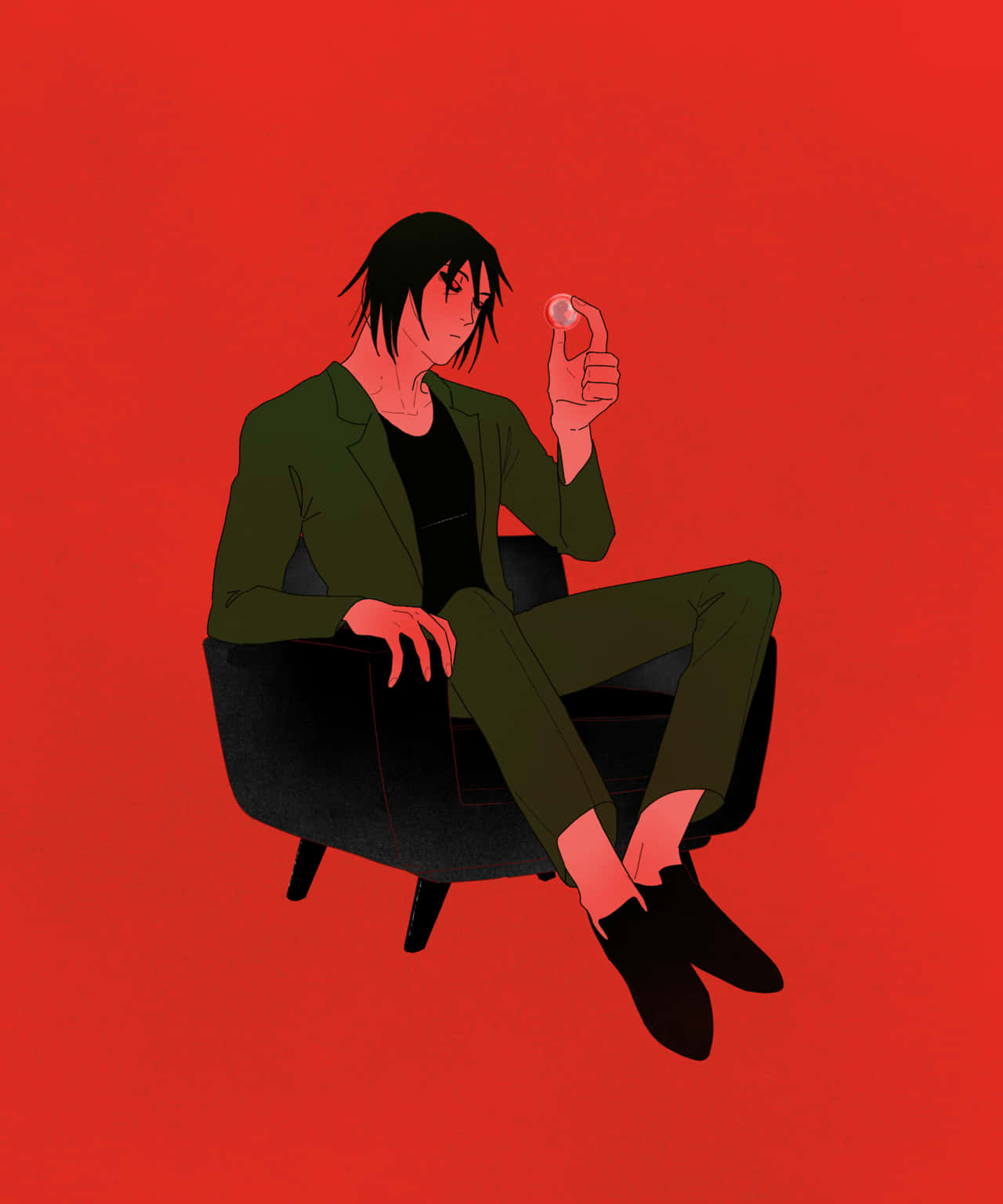 Keiji Mogami, green suit, black chair, HD Phone Wallpaper