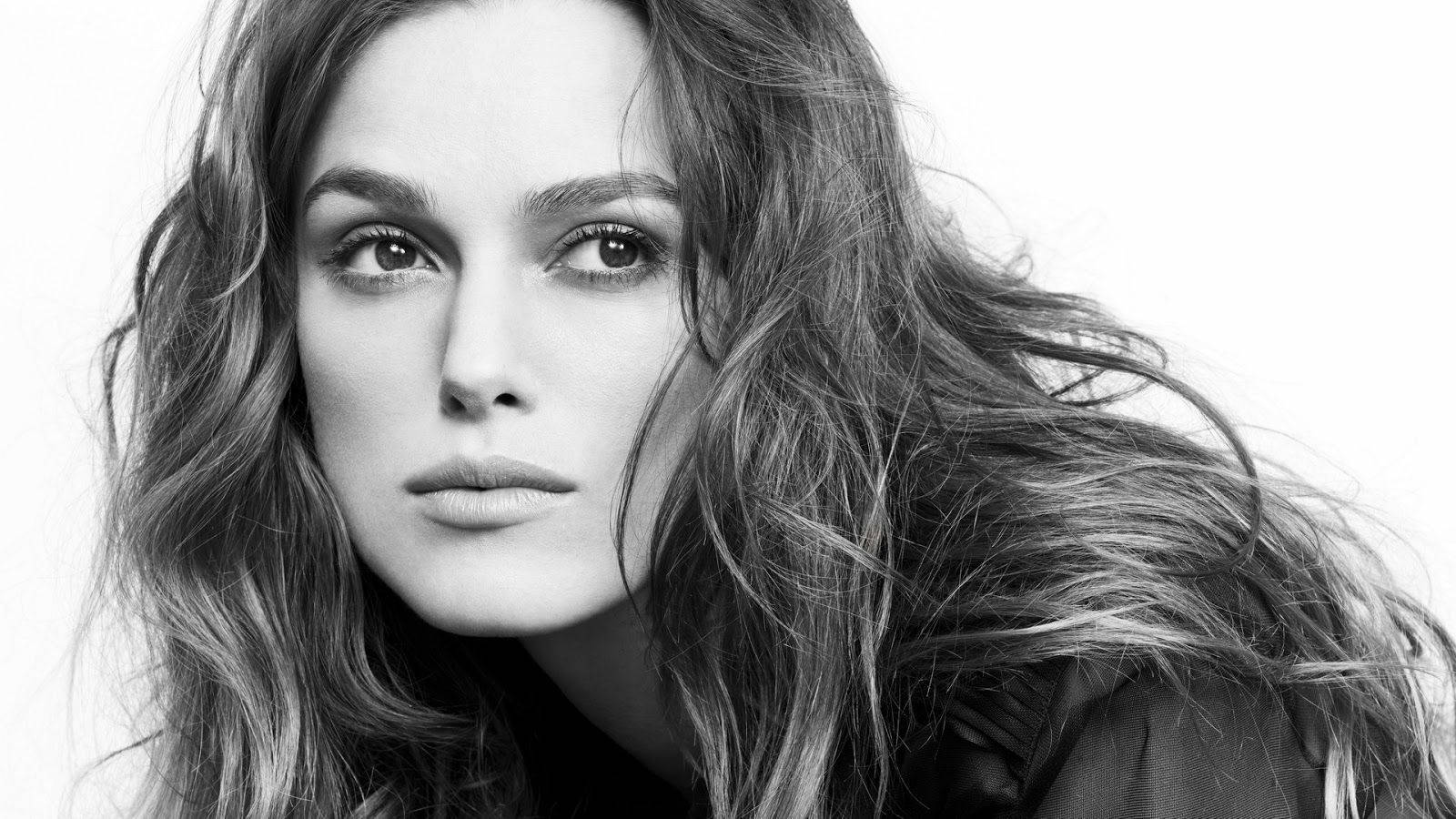 Keira Knightley, grayscale face portrait, windswept hair, HD Desktop Wallpaper
