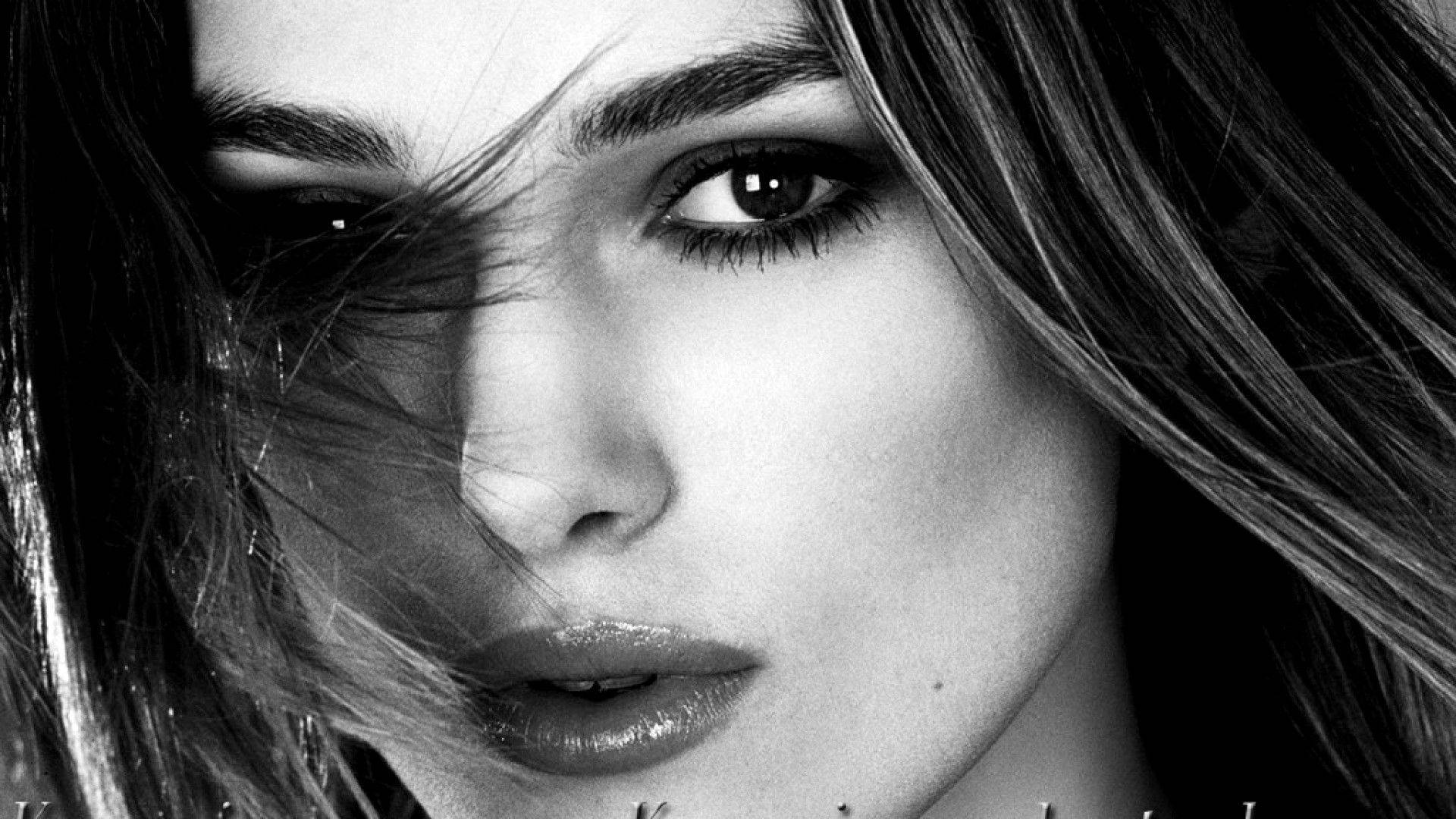 Keira Knightley, monochrome, close up, Full HD Desktop Wallpaper