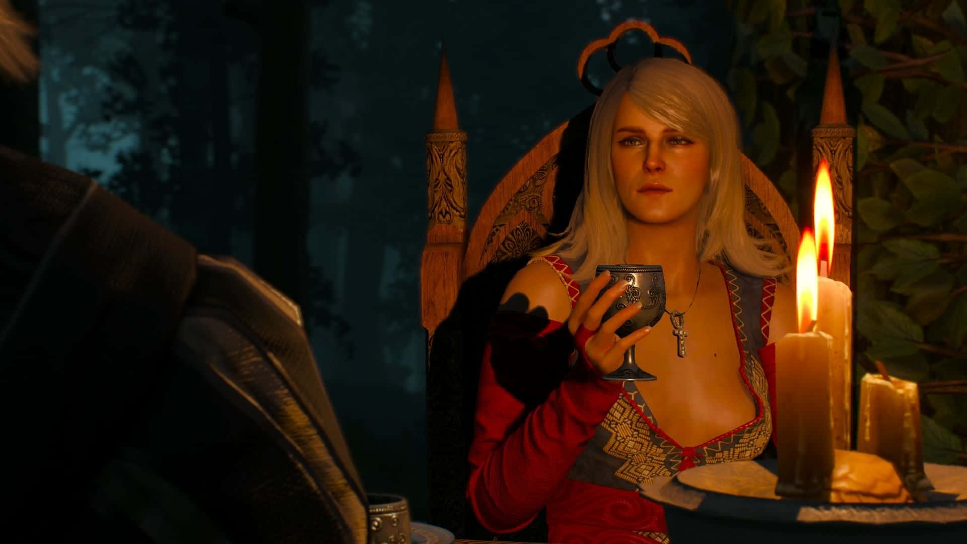 Keira Metz, candlelight, red and black attire, Full HD Desktop Wallpaper
