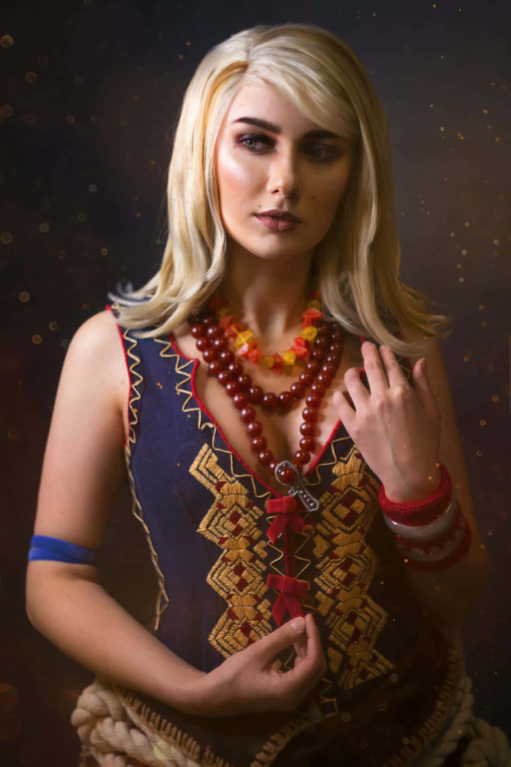 Keira Metz, blonde woman, ornate tribal attire, HD Phone Wallpaper