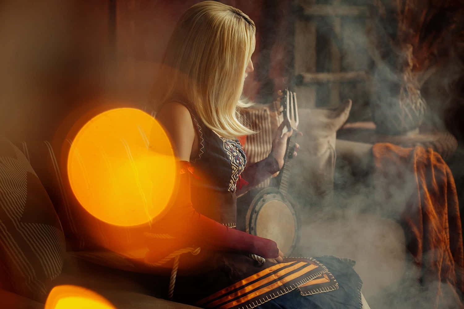 Keira Metz, banjo, glowing orange orb, HD Desktop Wallpaper
