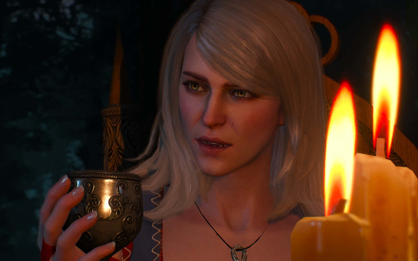 Keira Metz, candlelight scene, silver hair, HD Desktop Wallpaper