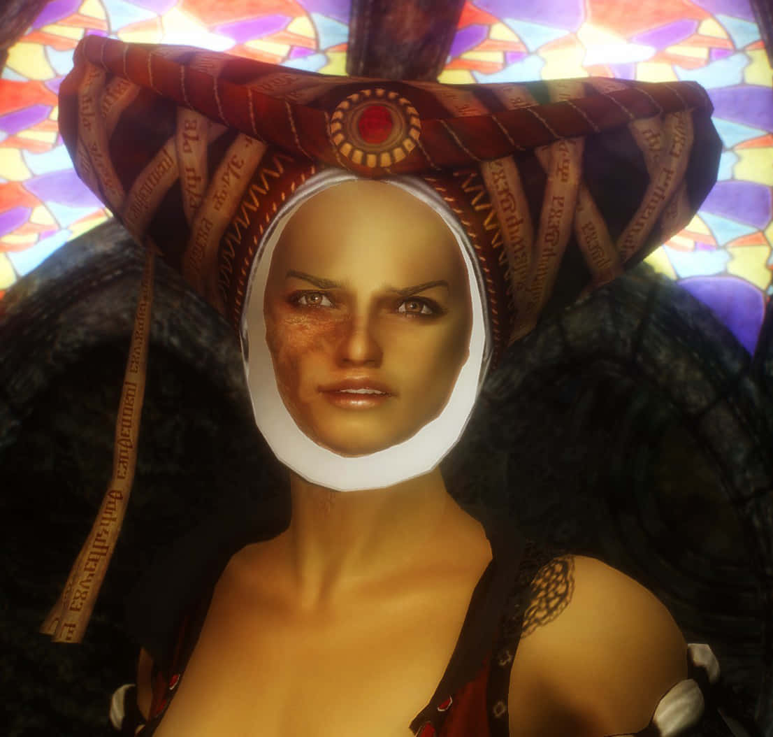 Keira Metz, white hood, ornate headdress, SD Desktop Wallpaper
