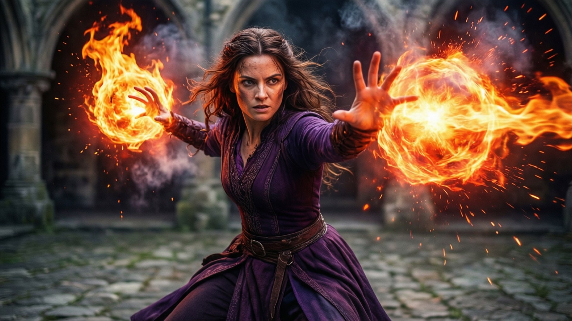 Keira Metz, fire spell, battle, Full HD Desktop Wallpaper