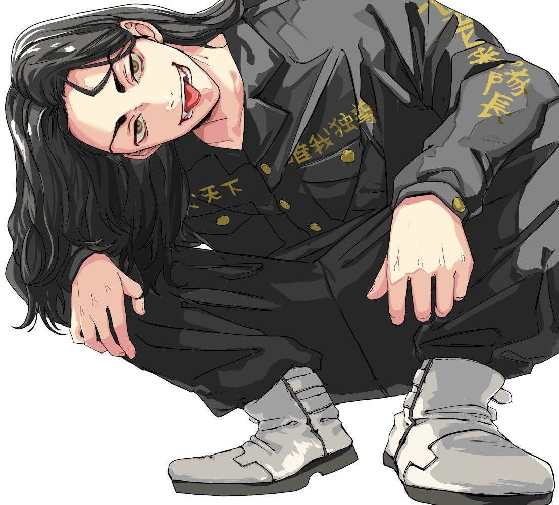 Keisuke Baji, long black hair, sinister grin, SD Desktop Wallpaper