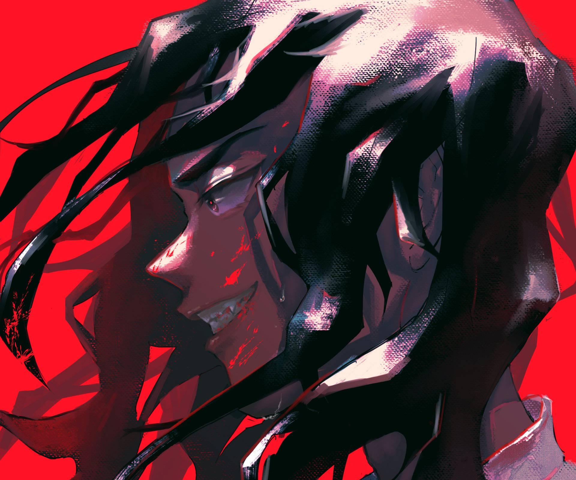 Keisuke Baji, red painting, dark hair, Full HD Desktop Wallpaper