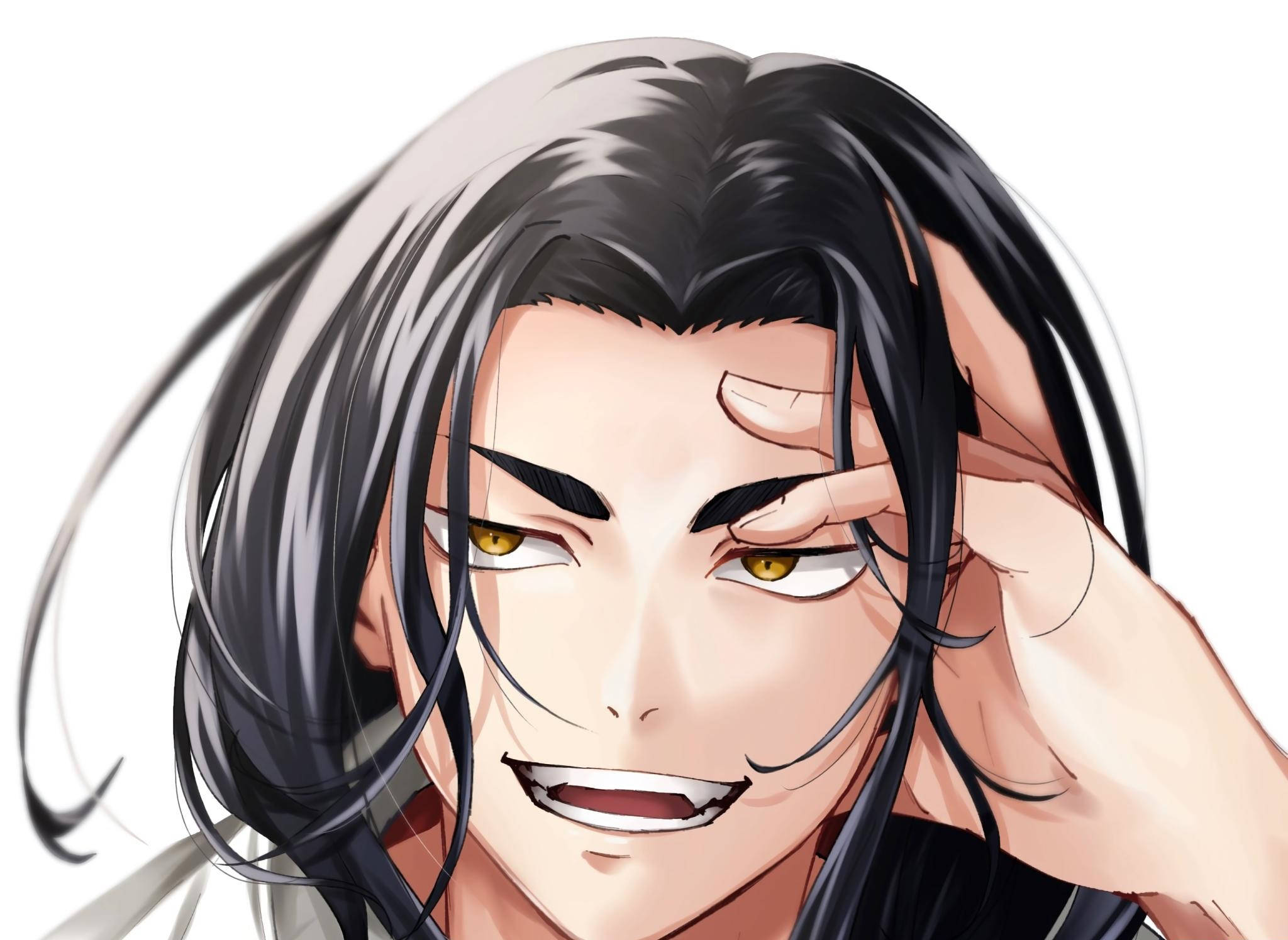 Keisuke Baji, long black hair, golden eyes, Full HD Desktop Wallpaper