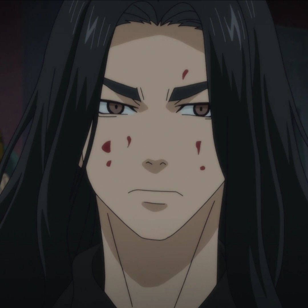 Keisuke Baji, long black hair, blood streaks on face, SD Desktop Wallpaper