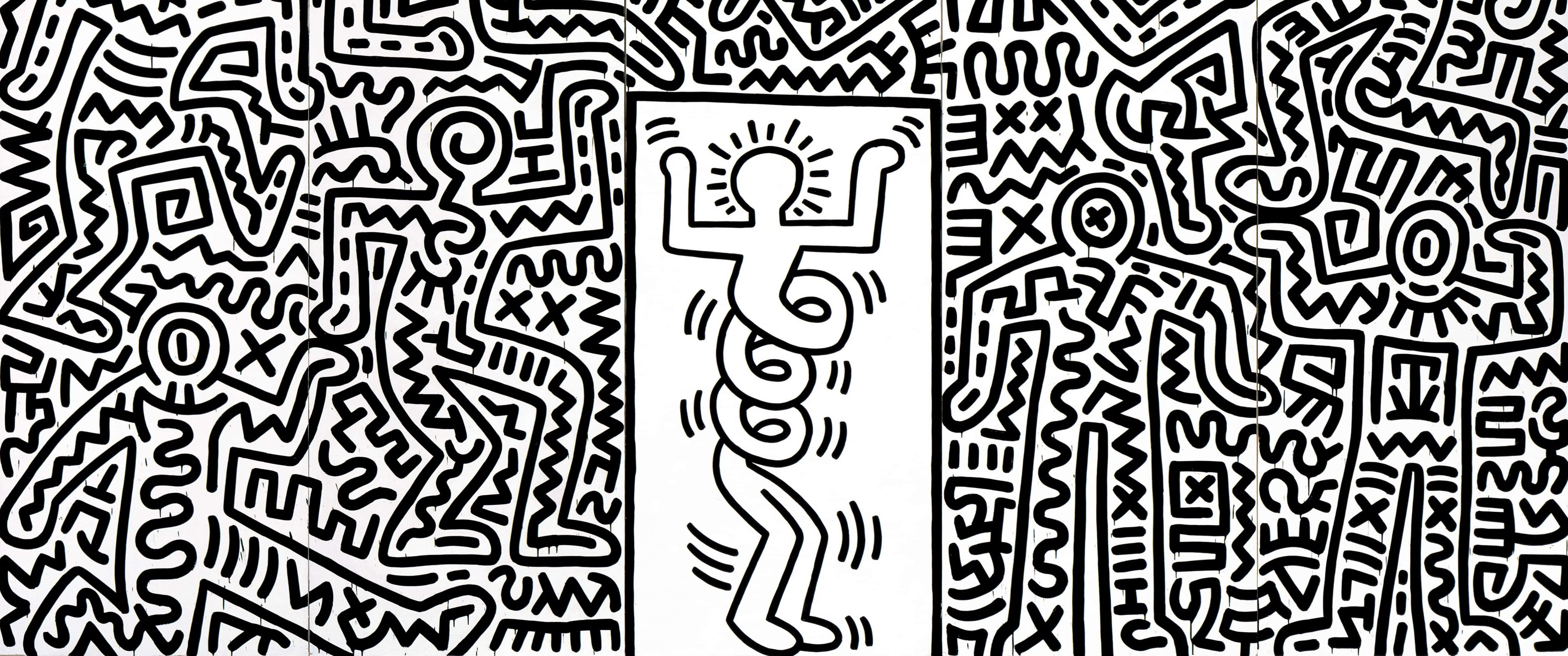 Keith Haring, black and white, dancing figure, 5K Desktop Wallpaper