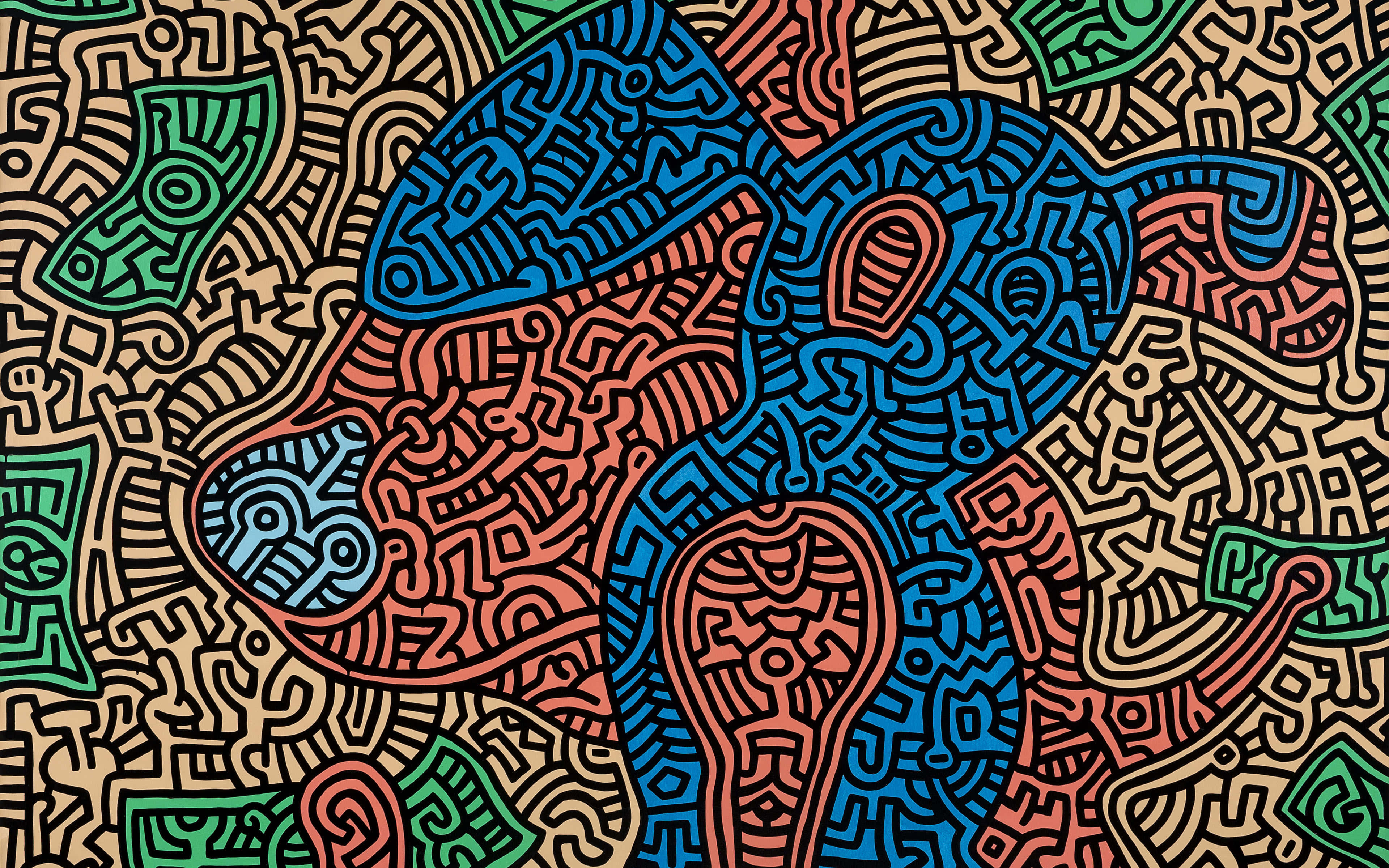 Keith Haring, abstract art, stylized dog, 4K Desktop Wallpaper