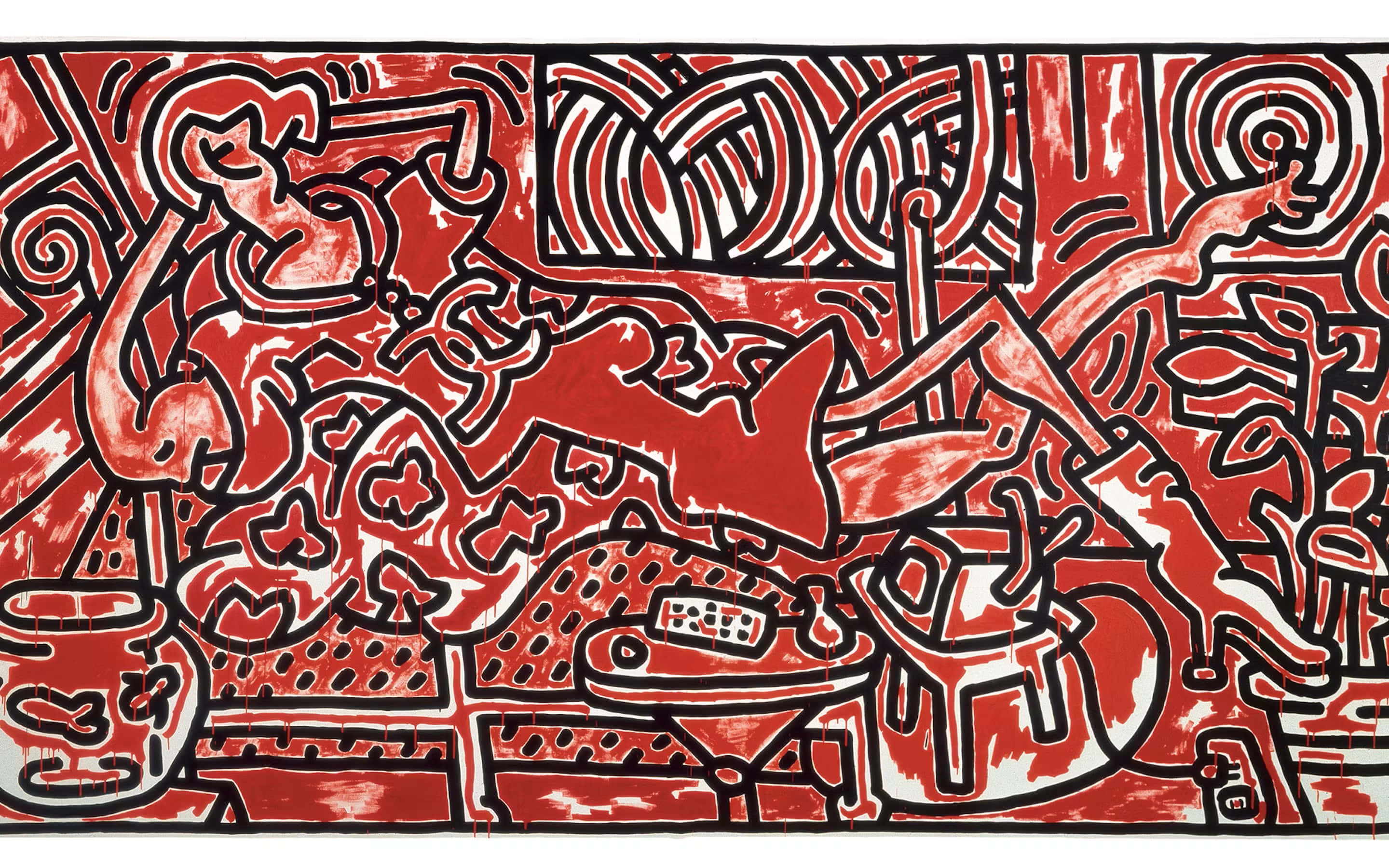 Keith Haring, red, white, 2K Desktop Wallpaper