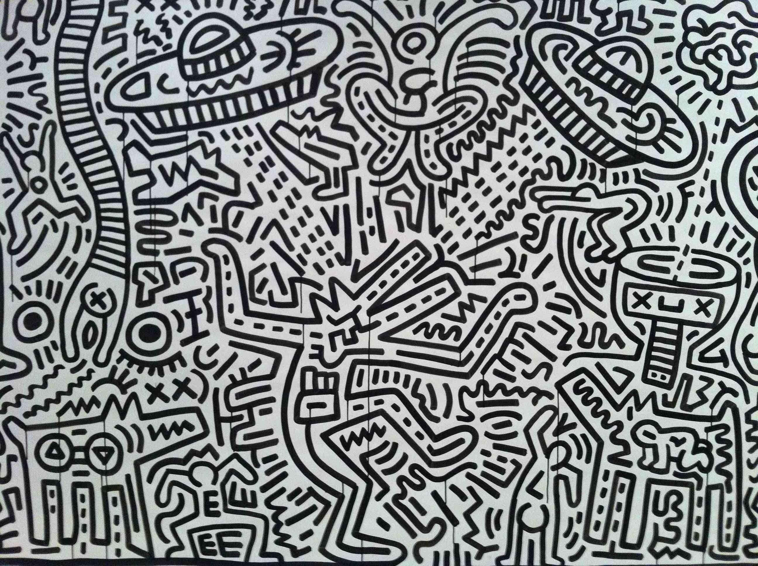 Keith Haring, black and white, abstract drawing, 2K Desktop Wallpaper
