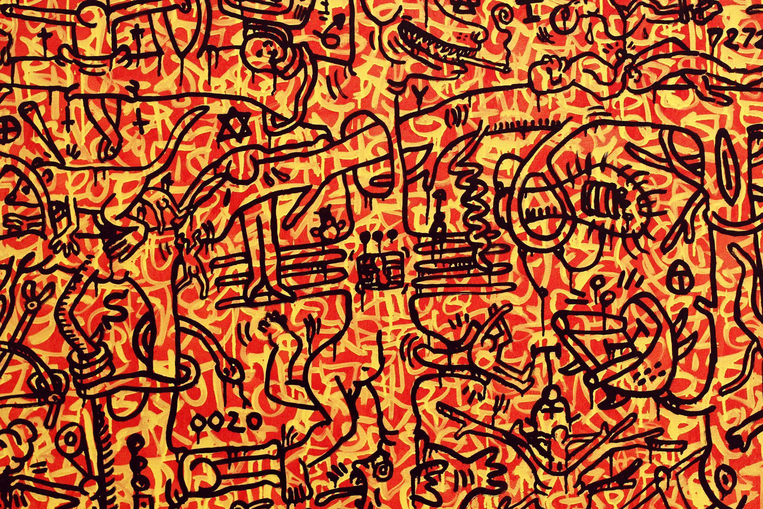 Keith Haring, orange, yellow, Full HD Desktop Wallpaper