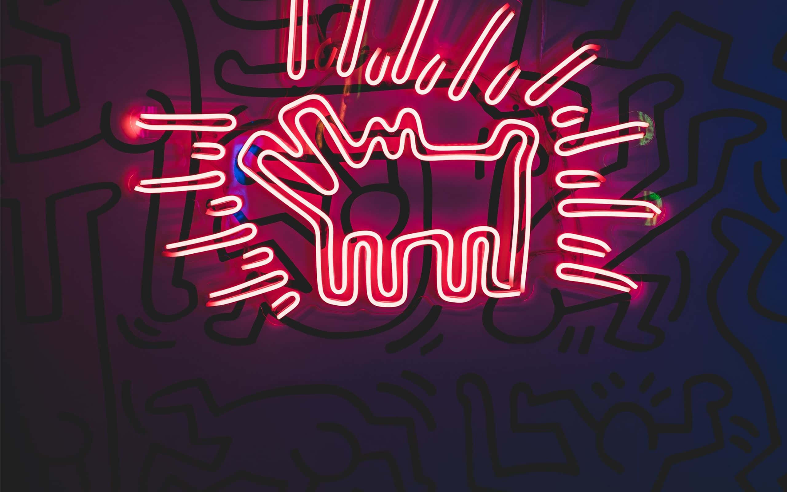 Keith Haring, neon sign, pink neon, 2K Desktop Wallpaper