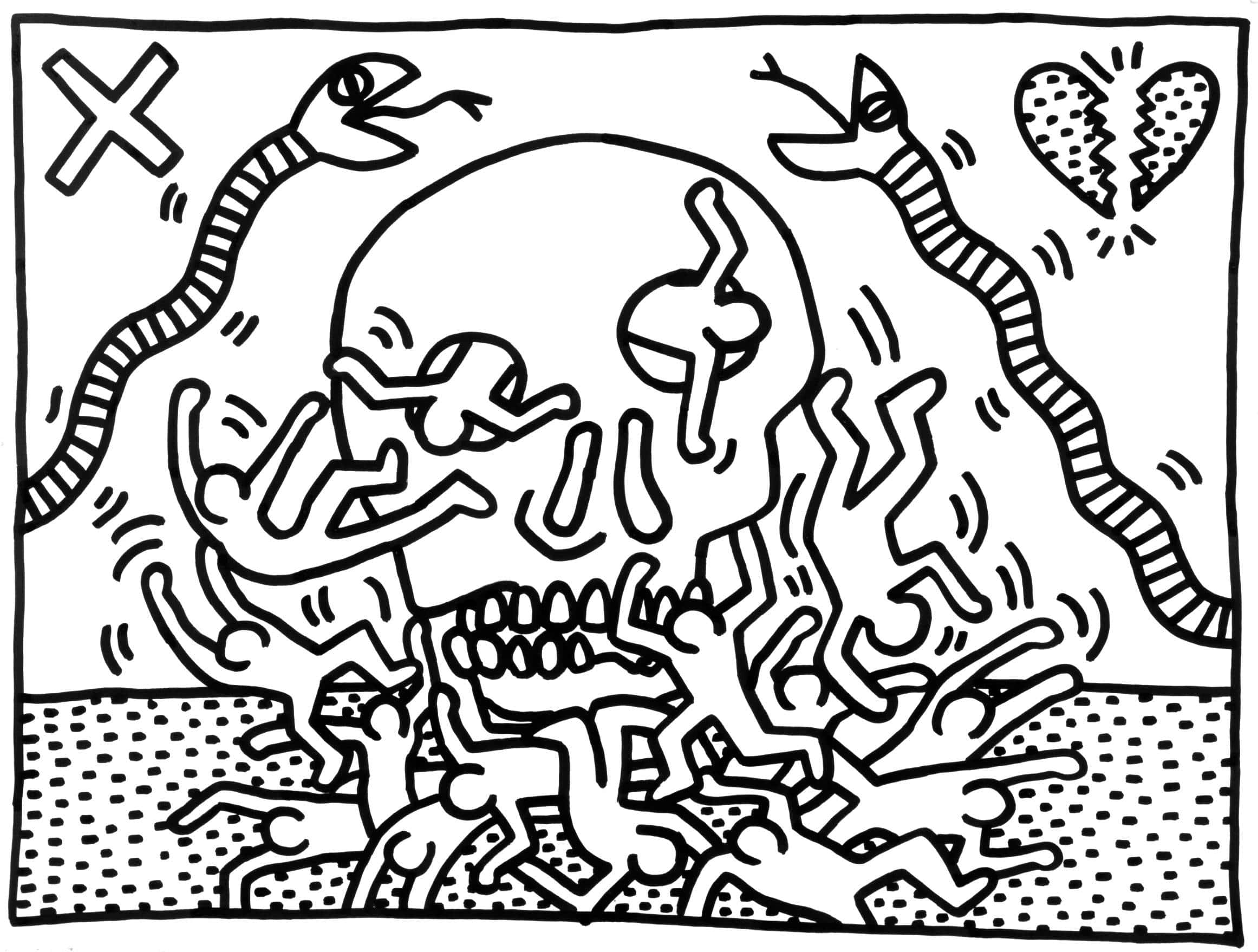 Keith Haring, intricate doodle art, skull, Full HD Desktop Wallpaper