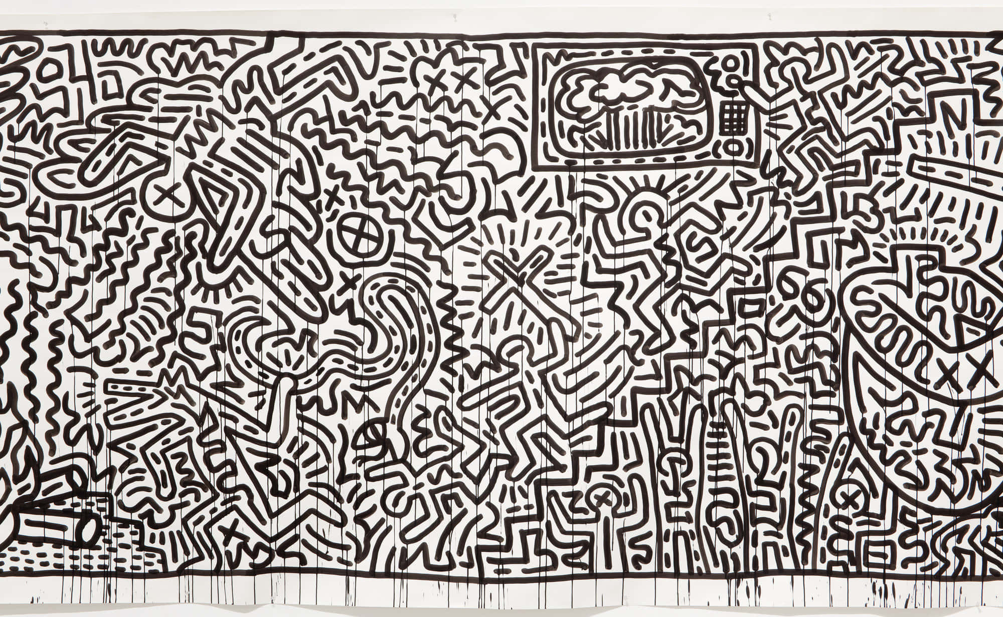 Keith Haring, intricate doodle art, black and white abstract drawing, Full HD Desktop Wallpaper