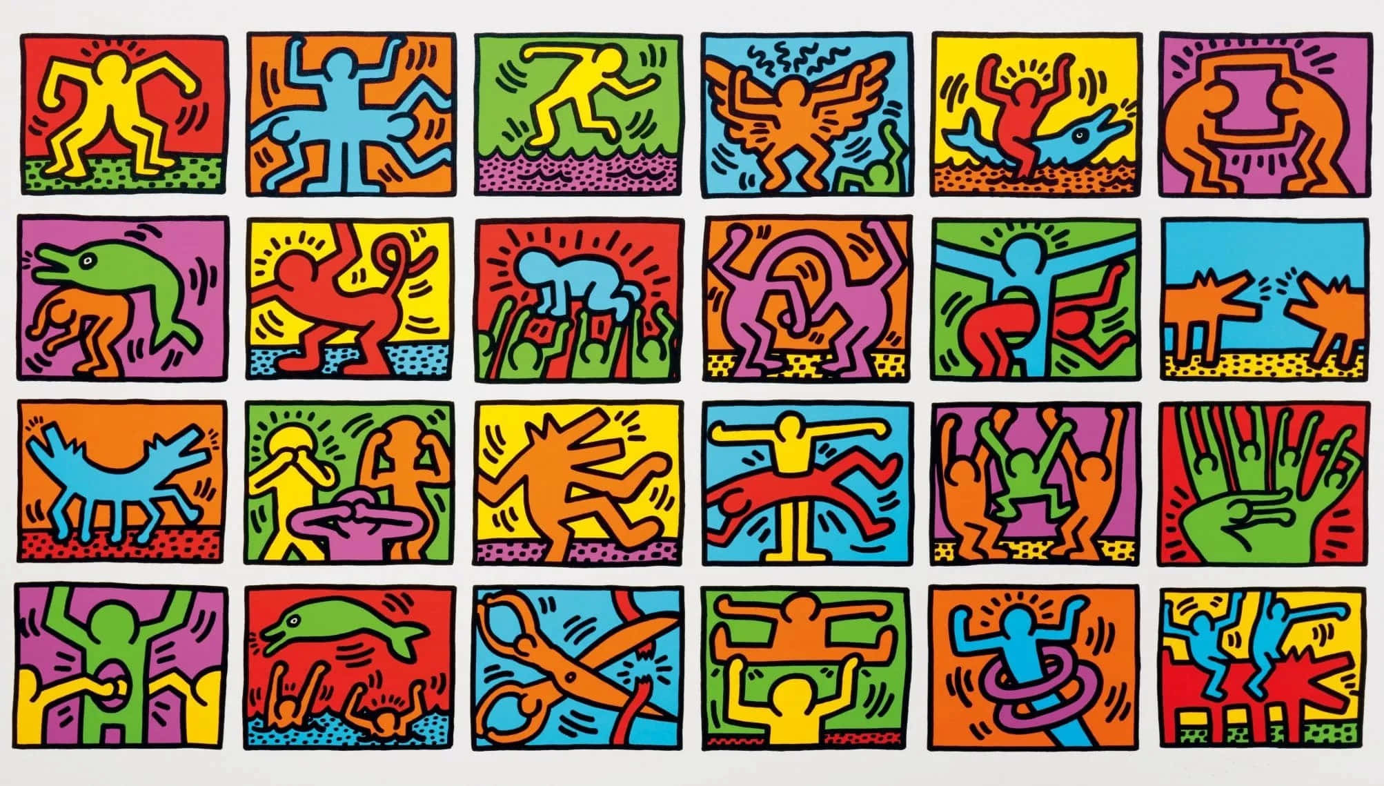 Keith Haring, vibrant pop art, stylized figures, Full HD Desktop Wallpaper