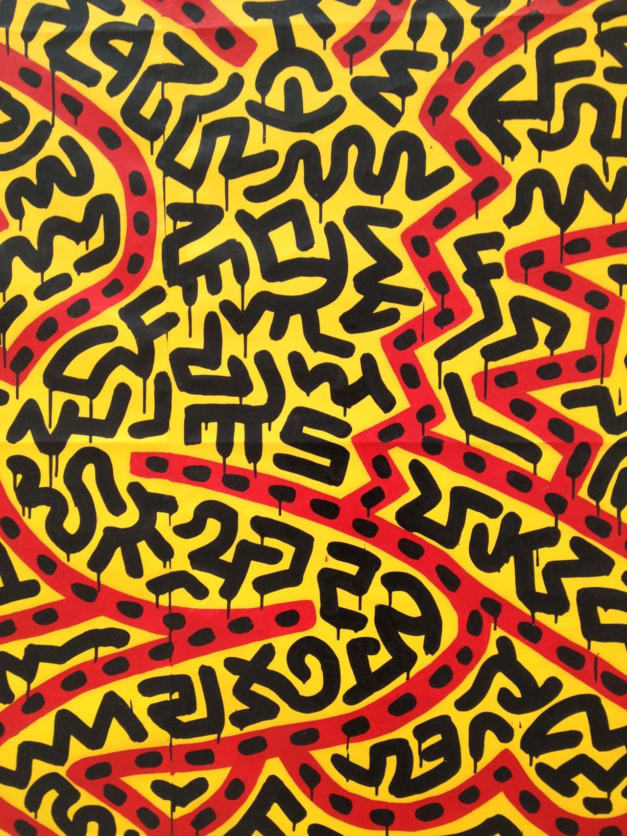 Keith Haring, yellow, red, HD Phone Wallpaper